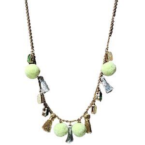 Handmade Retro Statement Pom Pom Tassels Necklace Colorful Gem Accents Jewelry